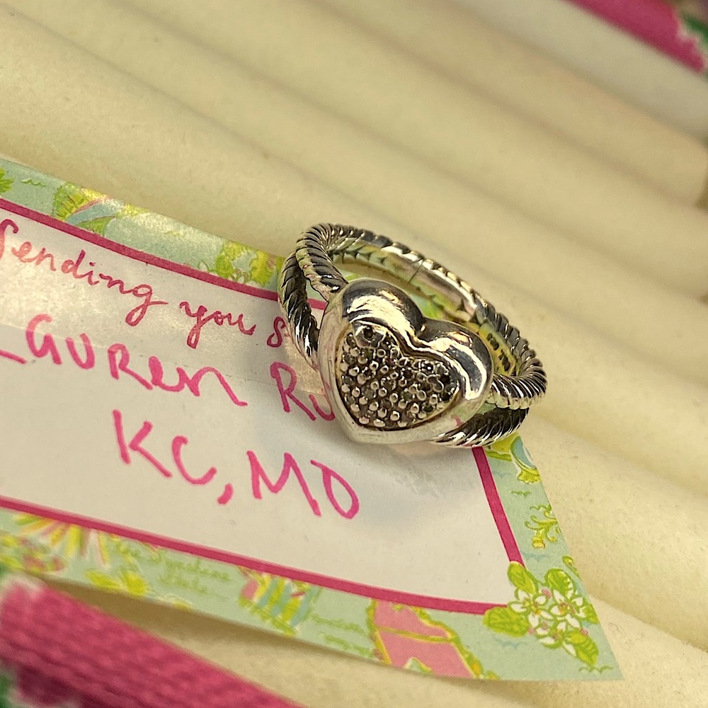 Sterling Silver Heart Ring with Pave Detail - Silver